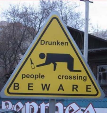 Drunken people crossing